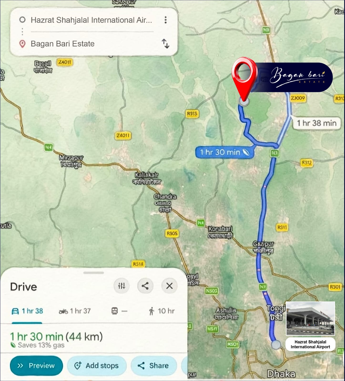 bagan bari distance with airport